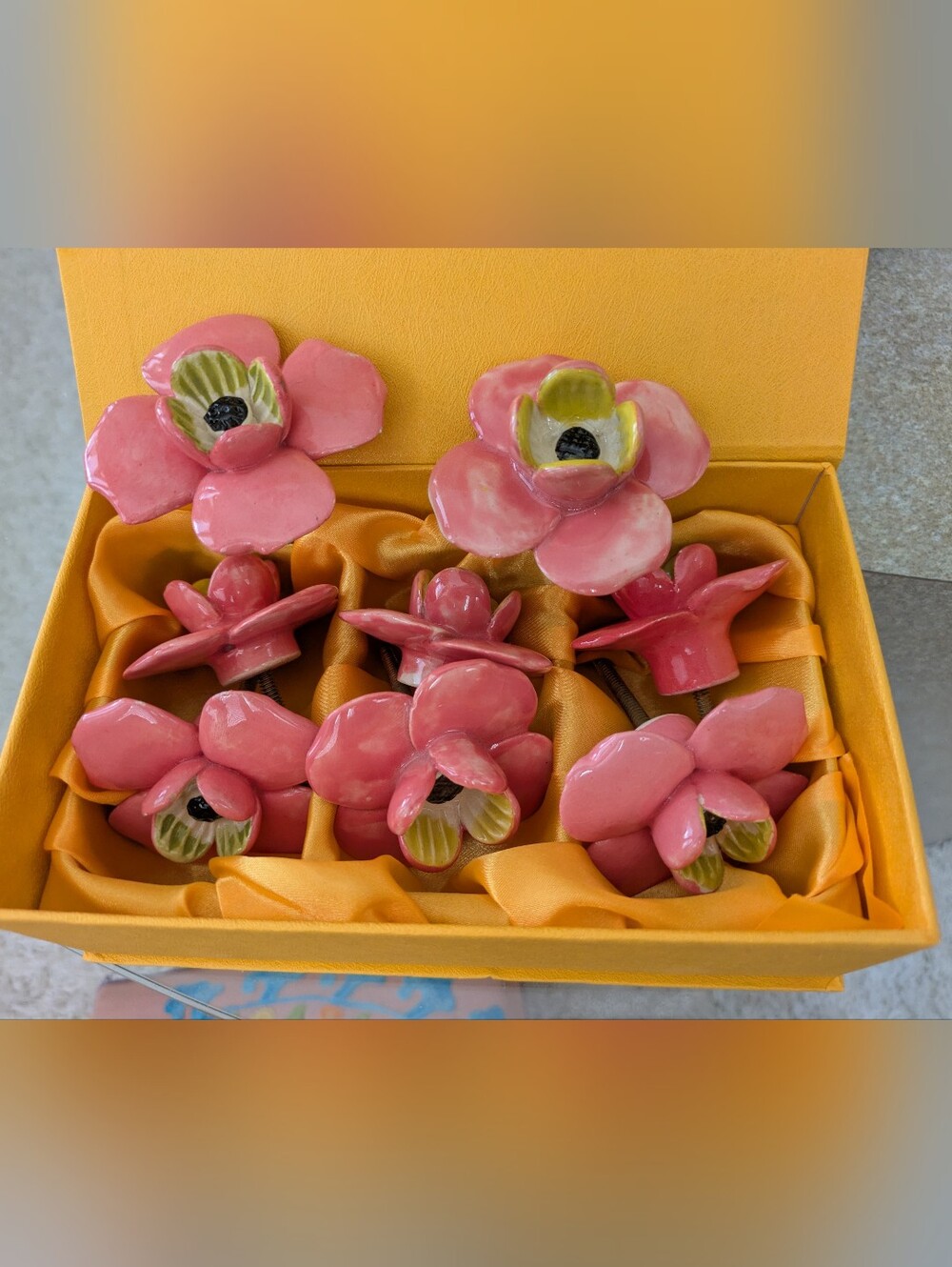 Bundle of 8 Big Pink Ceramic Flower Door Knobs Pulls for Dresser / Cabinet-